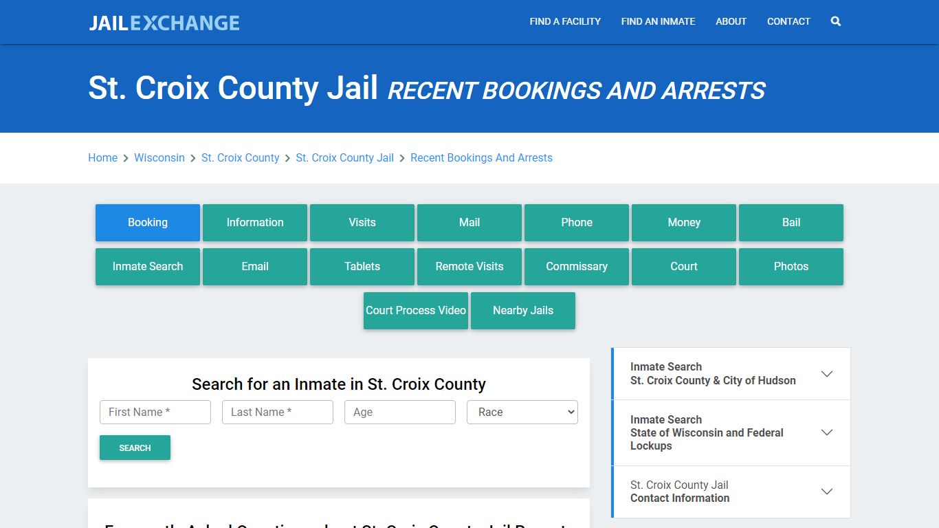 St. Croix County Jail Recent Bookings And Arrests - Jail Exchange